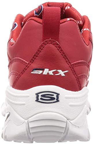 Skechers Energy-Retro Vision, Sandalias con Punta Cerrada para Mujer, Rojo Rojo Cuero Azul Marino Blanco Trim Rojo, 38 EU