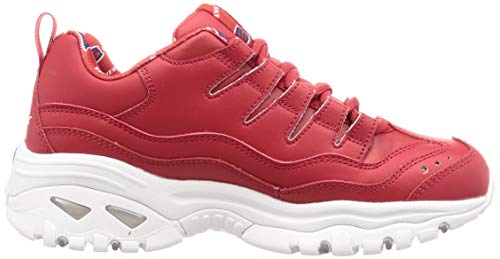 Skechers Energy-Retro Vision, Sandalias con Punta Cerrada para Mujer, Rojo Rojo Cuero Azul Marino Blanco Trim Rojo, 38 EU