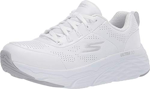 Skechers MAX Cushioning Elite-Step Up, Zapatillas para Mujer, Blanco (White Leather/Silver Trim WSL), 41 EU