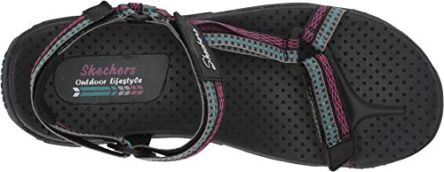 Skechers Reggae-Dub Fest, Sandalias de Punta Descubierta para Mujer, Negro (Black/Teal & Pink Webbing Black), 37 EU