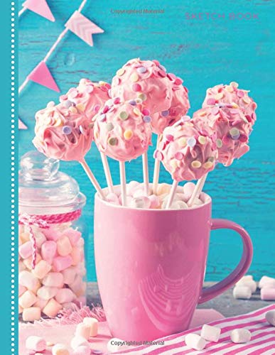 Sketch Book: Unlined Art Notebook for Kids, Teens, and Adults for Drawing, Doodling, Writing and Coloring | 108 Blank Pages, 8.5x11 : Cute Pink and Blue Happy Birthday Cake Pops in Mug Photo