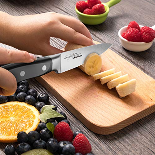 SKY LIGHT Cuchillos para Fruta y Verdura Cuchillo de Cocina para Pelar Cuchillo 10cm La Forja Cuchilla Mango Antideslizante y Aleman Acero Inoxidable de Alto Carbono