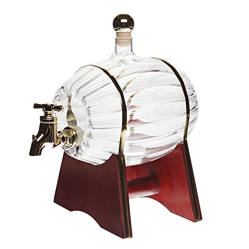 slkfactory Barril para Vino/Whisky/Cerveza con tapón, Soporte y Grifo, de 500 ml, Botella de Vidrio soplado a Mano para Licor y orujo de 16,5 cm de Altura