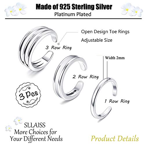 Sllaiss Juego de anillos apilables minimalistas de plata de ley 925 para dedo del pie para mujer, anillos horizontales dobles triples simples de banda ajustable para los dedos del pie y nudillos, ta