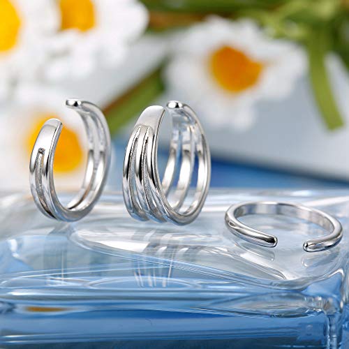 Sllaiss Juego de anillos apilables minimalistas de plata de ley 925 para dedo del pie para mujer, anillos horizontales dobles triples simples de banda ajustable para los dedos del pie y nudillos, ta