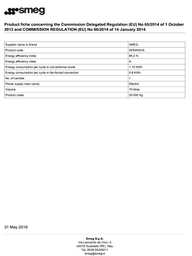 Smeg SF64M3VX - Horno (Medio, Horno eléctrico, 68 L, 63 L, 50-250 °C, Acero inoxidable)