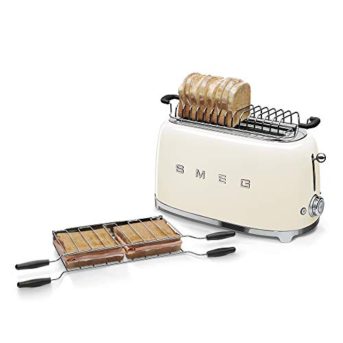 SMEG Tostador TSF02CREU, 1500 W, Acero Inoxidable, 2 Ranuras, Crema 22x39x21cm