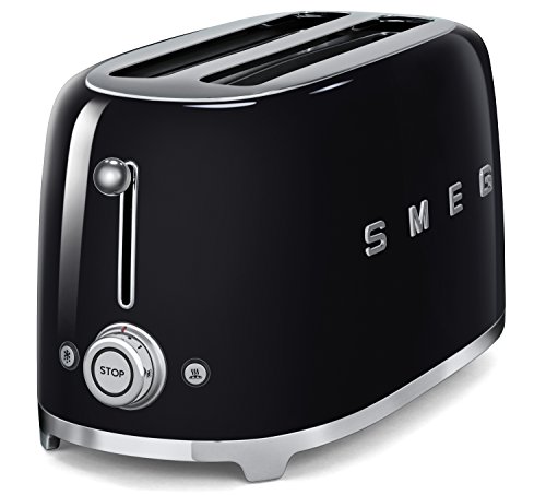 Smeg TSF02BLUK KLF11BLUK | 50s Retro Style 4 Slice Tostadora y hervidor de agua, color negro