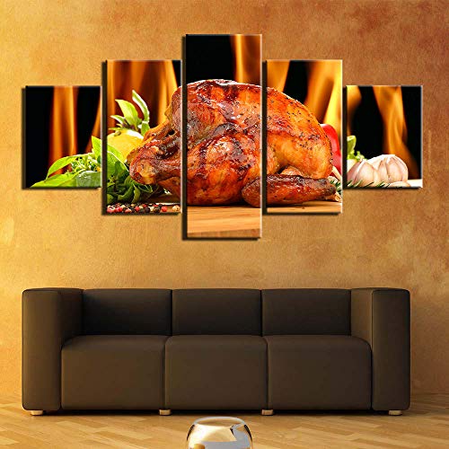 SMXSSJT Cinco Cuadros Consecutivos Pollo Asado HD Impresos Imágenes Moderna Sala De Estar De La Pared Cartel Modular Decoración para El Hogar Lienzo.40X60Cm*2/40X80Cm*2/40X100Cm*1(Sin Marco)