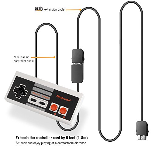 SNES Mini/NES Classic Edition Cables Extensibles de 1.8m de Orzly - Alargador para Mini Super Nintendo (Nueva Mini SNES 2017) y Mini Nintendo Entertainment System (Nueva Mini NES 2016) – Pack DE Dos