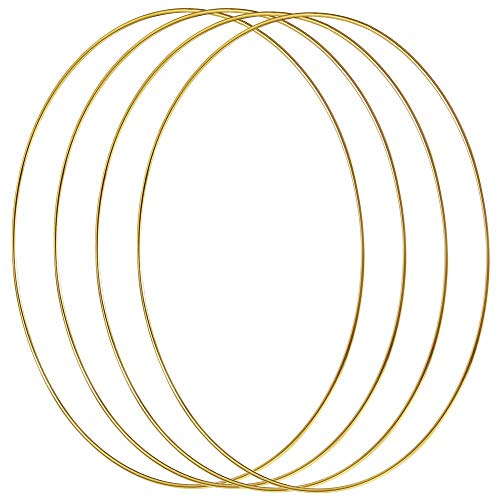 Sntieecr 4 unidades de 30 cm de largo metal floral corona de aros de macramé oro anillos de aro para hacer decoración de corona de boda y bricolaje atrapasueños para colgar en la pared manualidades