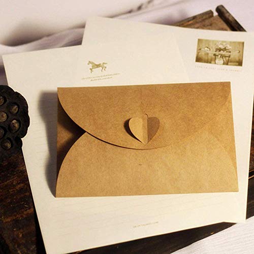 Sobres De Papel Kraft,Papel Kraft Retro Hecho a Mano,Sobres de Tarjetas de Regalo con Corchete de Corazón,Tarjeta Postal Titulares de Fotos,Sobre de Boda,Invitación de Carta,Navidad (50 Piezas).