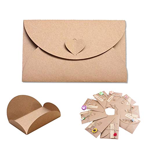 Sobres De Papel Kraft,Papel Kraft Retro Hecho a Mano,Sobres de Tarjetas de Regalo con Corchete de Corazón,Tarjeta Postal Titulares de Fotos,Sobre de Boda,Invitación de Carta,Navidad (50 Piezas).