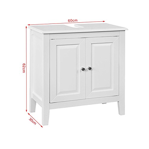 SoBuy Armario para el Debajo del Lavado,2 Puertas,Blanco,L 60 x P 30 x H 62 cm,FRG202-W,ES