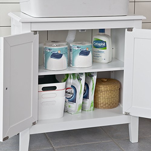 SoBuy Armario para el Debajo del Lavado,2 Puertas,Blanco,L 60 x P 30 x H 62 cm,FRG202-W,ES