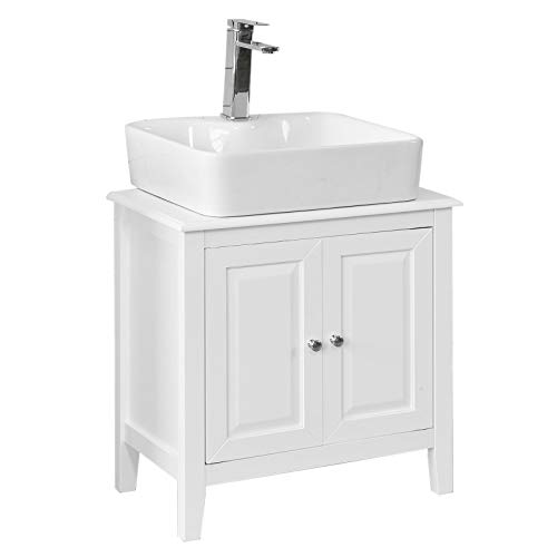 SoBuy Armario para el Debajo del Lavado,2 Puertas,Blanco,L 60 x P 30 x H 62 cm,FRG202-W,ES