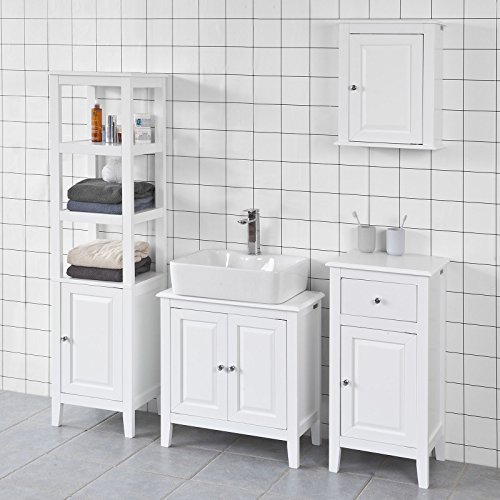 SoBuy Armario para el Debajo del Lavado,2 Puertas,Blanco,L 60 x P 30 x H 62 cm,FRG202-W,ES