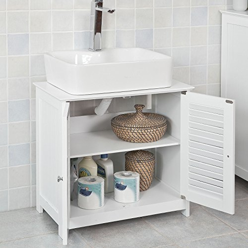 SoBuy Armario para el Debajo del Lavado,2 Puertas,Blanco,L 60 x P 35 x H 58 cm,FRG237-W,ES