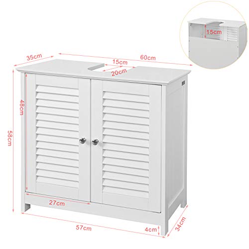 SoBuy Armario para el Debajo del Lavado,2 Puertas,Blanco,L 60 x P 35 x H 58 cm,FRG237-W,ES