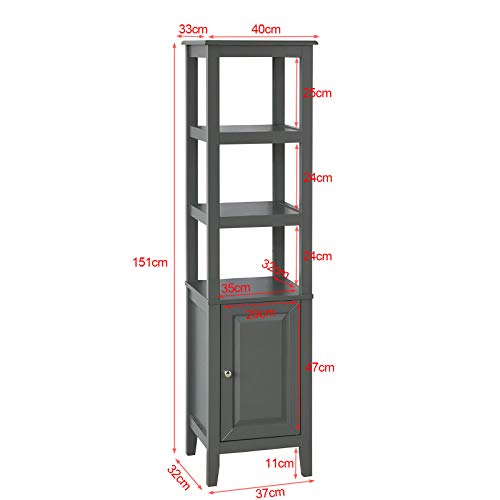 SoBuy FRG205-DG, Mueble Columna de baño, Armario para baño,estanterías de baño- 3 estantes y 1 Puerta,ES (Gris)