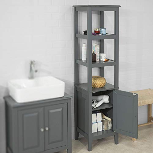 SoBuy FRG205-DG, Mueble Columna de baño, Armario para baño,estanterías de baño- 3 estantes y 1 Puerta,ES (Gris)