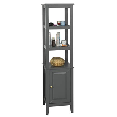 SoBuy FRG205-DG, Mueble Columna de baño, Armario para baño,estanterías de baño- 3 estantes y 1 Puerta,ES (Gris)