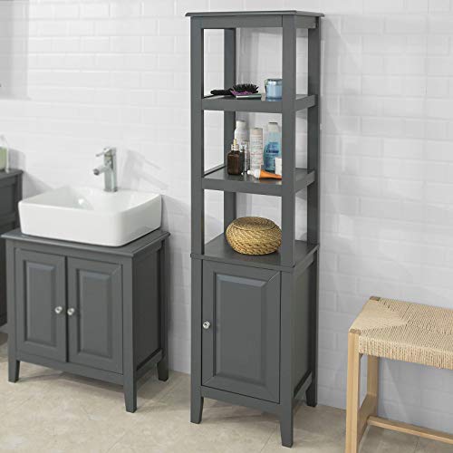 SoBuy FRG205-DG, Mueble Columna de baño, Armario para baño,estanterías de baño- 3 estantes y 1 Puerta,ES (Gris)