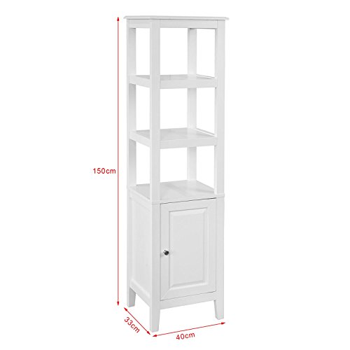 SoBuy® Mueble Columna de baño, Armario para baño - 3 estantes y 1 Puerta, FRG205-W, ES(Blanco)