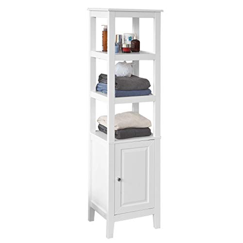 SoBuy® Mueble Columna de baño, Armario para baño - 3 estantes y 1 Puerta, FRG205-W, ES(Blanco)