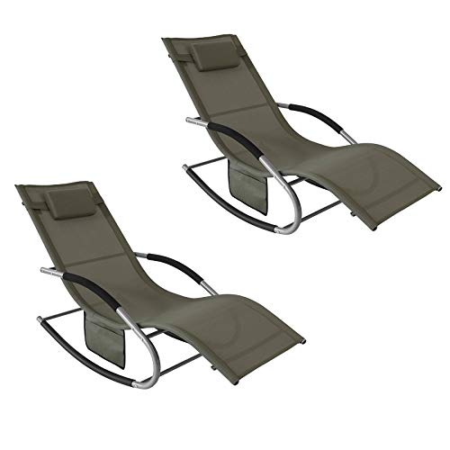 SoBuy OGS28-BRx2 Set de 2 Tumbonas, Mecedora con Almohada y Bolsillo Lateral, Estructura de Hierro, Malla Transpirable Teslin, cómodo, soporta hasta 150 kg ES