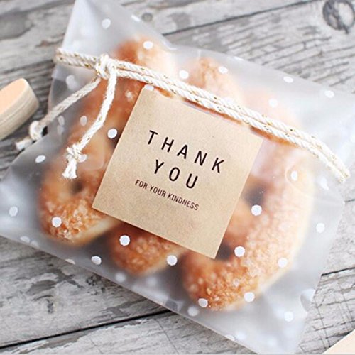 SODIAL 100 unids Frosted Cute Dots Paquete de Plastico Bolsa de Galletas de Jabon de Caramelo Bolsas de Empaquetado Cupcake Wrapper Self Adhesive Sample Gift Bag 7 cm