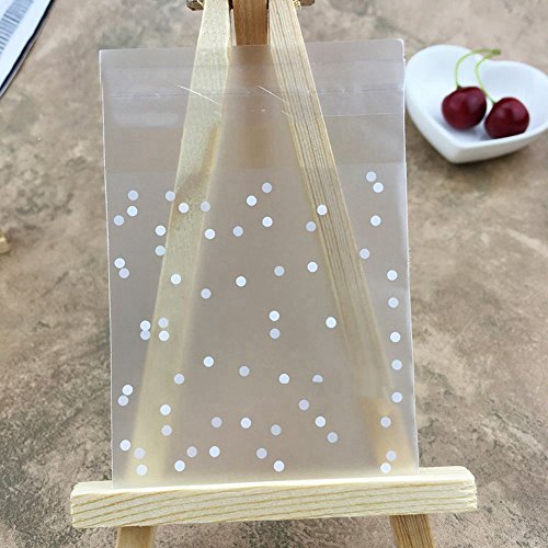 SODIAL 100 unids Frosted Cute Dots Paquete de Plastico Bolsa de Galletas de Jabon de Caramelo Bolsas de Empaquetado Cupcake Wrapper Self Adhesive Sample Gift Bag 7 cm