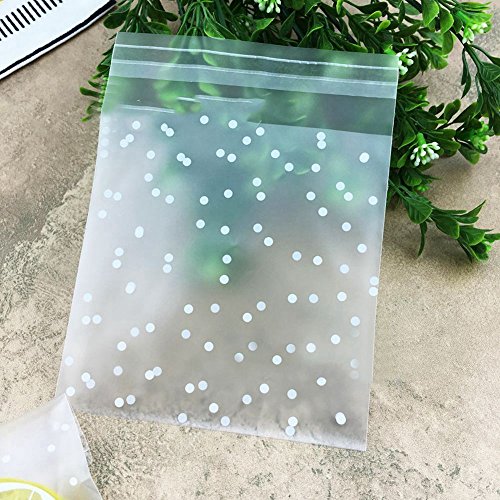 SODIAL 100 unids Frosted Cute Dots Paquete de Plastico Bolsa de Galletas de Jabon de Caramelo Bolsas de Empaquetado Cupcake Wrapper Self Adhesive Sample Gift Bag 7 cm