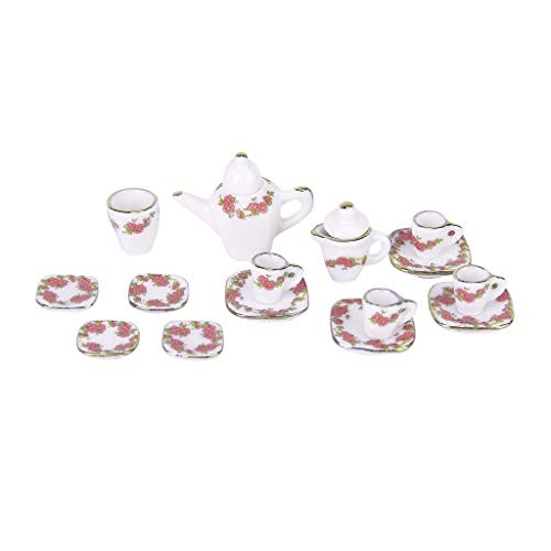 SODIAL (R) 15 pcs casa de munecas en miniatura te conjunto vajilla de porcelana taza placa cuadrada