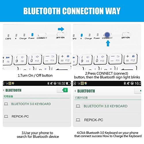 SODIAL Teclado Inalámbrico Bluetooth para Teléfono Móvil con Funda De Cuero PU Mini Inalámbrico Portátil Aluminio Ordenador Portátil Funda De Cuero - Azul