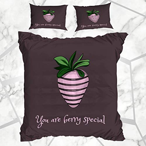 Soefipok Conjuntos de Funda nórdica Fondue Marrón Cumpleaños Fresa Chocolate Frosting Comida Bebida Berry Pun Caramelo Diseño de Cacao Amor Microfibra Ropa de Cama con 2 Fundas de Almohada