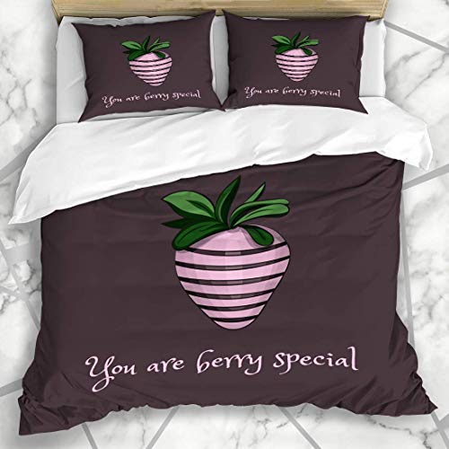 Soefipok Conjuntos de Funda nórdica Fondue Marrón Cumpleaños Fresa Chocolate Frosting Comida Bebida Berry Pun Caramelo Diseño de Cacao Amor Microfibra Ropa de Cama con 2 Fundas de Almohada