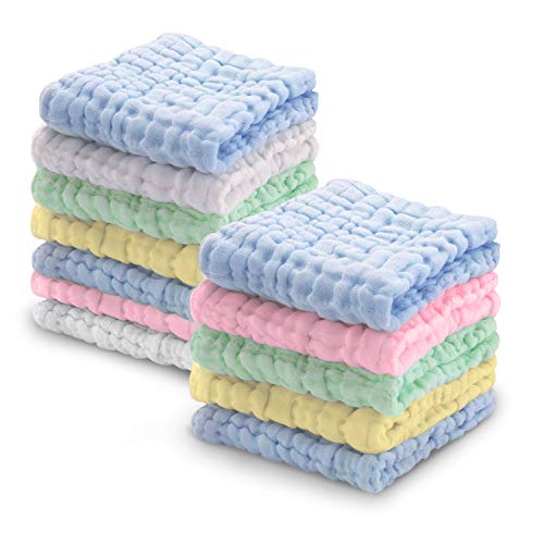 Softan Toallas para bebés, Toalla de algodón 100% muselina, Regalo para baby shower, 30 x 30 cm, Color liso