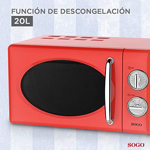 SOGO SS-890-R - Microondas Estilo Retro, Microondas Vintage con Capacidad de 20 Litros, 5 Potencias, 700 Watts - Color Rojo