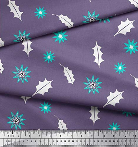 Soimoi Purpura saten de seda Tela estrella y del acebo hojas tela estampada de costura de tela 42 Pulgadas de ancho