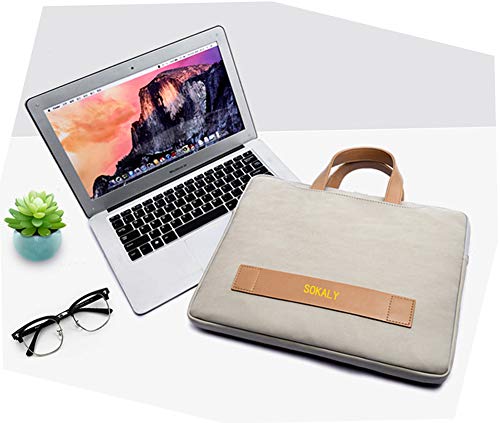 Sokaly 13-15.6 Pulgadas Mujer Hombre Bolso de Bandolera/Maletín/Mensajero Funda para Laptop Macbook Air iPad Portátil Suave Material Avanzado De Moda y Negocios (14 Pulgadas, Caqui)