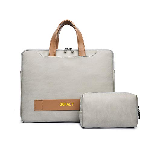 Sokaly 13-15.6 Pulgadas Mujer Hombre Bolso de Bandolera/Maletín/Mensajero Funda para Laptop Macbook Air iPad Portátil Suave Material Avanzado De Moda y Negocios (14 Pulgadas, Caqui)