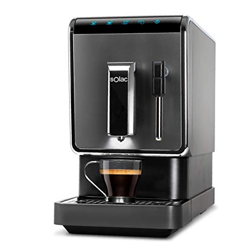 Solac-CA4810 Automatic Coffeemaker. Cafetera Súper Automática,19 bar, 1470W. Diseño compacto 18cm. Café en 40s. Capuccinador. Opción Autolavado. Café espresso, suave y favoritos personalizables. Negra