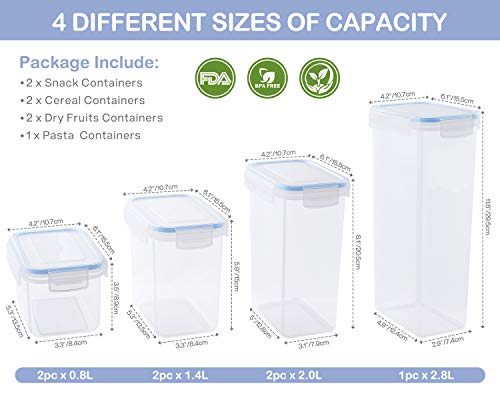 SOLEDI Recipientes de Almacenamiento de Cereales Con Tapas, Juego de 7 Recipientes de Con Buena Estanqueidad al Aire, se Mantienen Frescos y Pueden Almacenar Cereales, Avena, Pasta, Galletas, Etc