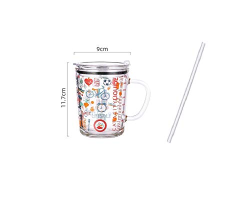 Soleiler Niño Taza Medidora Taza de Leche Vaso Taza de Escala para niños con Paja, 350 ml Taza de Agua de Vidrio para niños Impresión de Dibujos Animados a Prueba de Fugas (Unicornio)