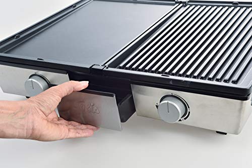 Solis Deli Grill 7951 - Placa de plancha de acero inoxidable - 2 placas para carne, pescado y verduras - Anti arañazos y Apta para el lavavajillas - 2200W