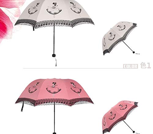 Sombrillas Terraza Diseño Patrón Plegable Paraguas Lluvioso para Mujeres Anti-UV Protección contra La Lluvia Protección Solar Sombrilla Encaje Paraguas Rosa