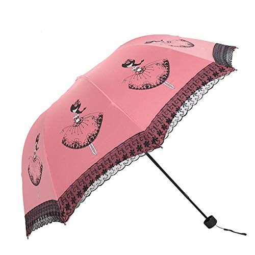 Sombrillas Terraza Diseño Patrón Plegable Paraguas Lluvioso para Mujeres Anti-UV Protección contra La Lluvia Protección Solar Sombrilla Encaje Paraguas Rosa