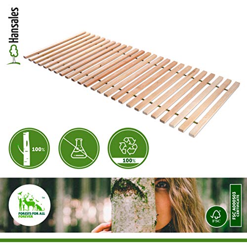 Somier Enrollable 80x200 cm para La Cama Individual – 300 Kg 25 Listones – La Madera Natural de Abedul Macizo No Tratada de FSC – Somier de Laminas Sin Bastidor Premium