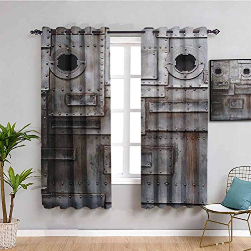 SONGDAYONE - Cortina de madera antigua con señales de advertencia de cambio industrial, moderna temática tecno para sala de estar o dormitorio, multicolor, poliéster, Color06, W55 x L39 Inch